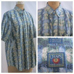 vtg RALPH LAUREN Chaps Blue Palm Tree Hawaiian Shirt S/S Preppy Cruise M EUC